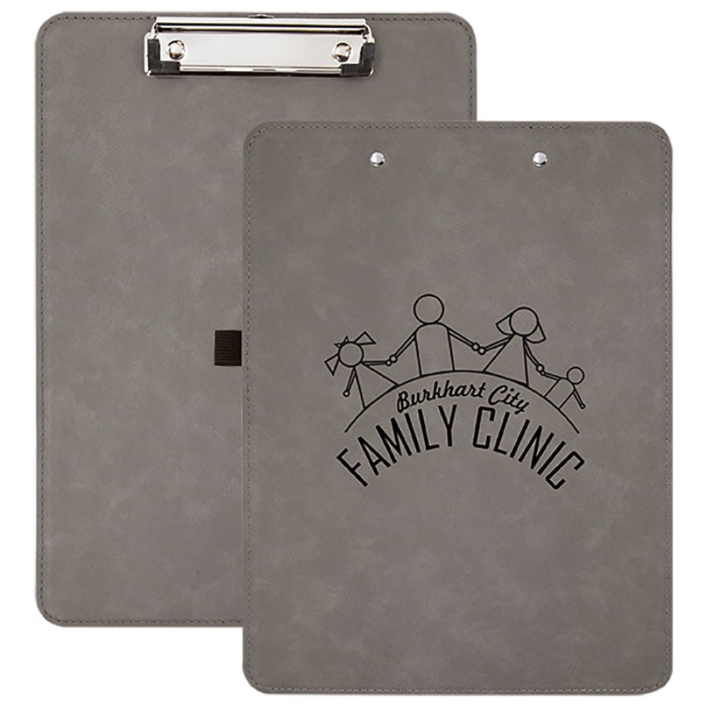 Gray LEATHERETTE - 9X12.5 INCH CLIP BOARD with Logo