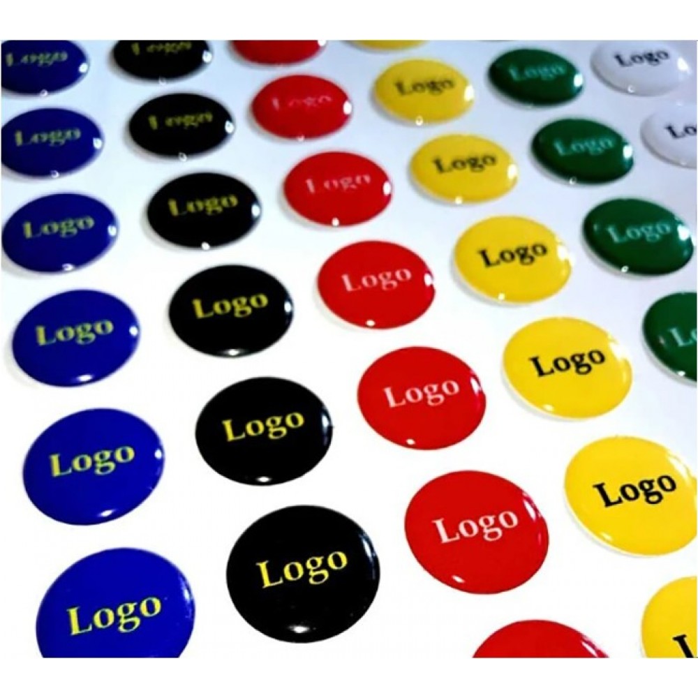 Custom Size, Shape and Print Epoxy Dome Stickers with Logo