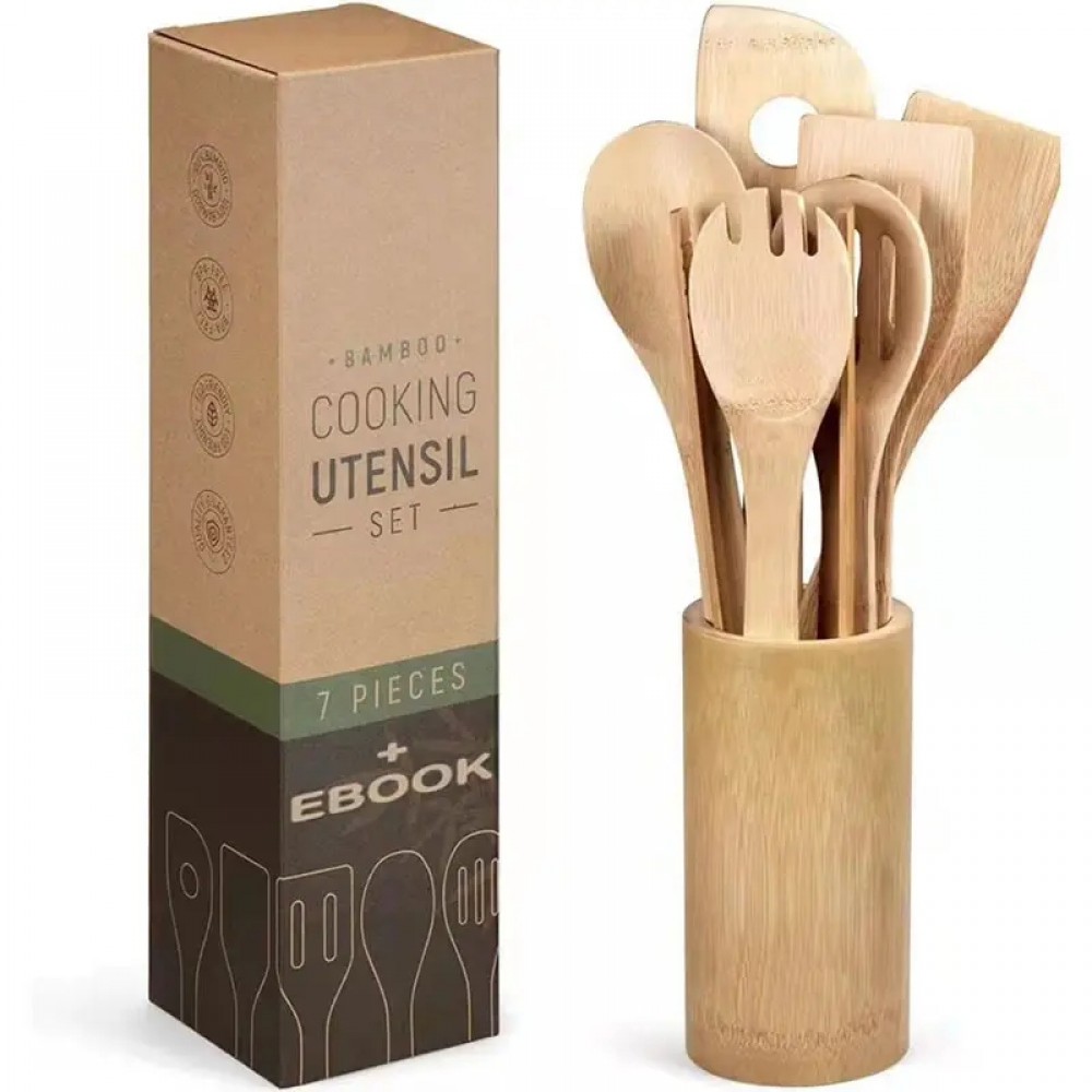 Kitchen Wooden Bamboo Non-Stick Cookware 8-Piece Set with Logo