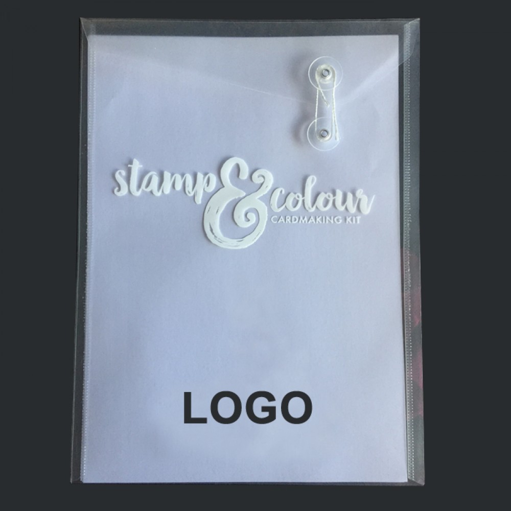 Vertical Clear Plastic A4 File Envelope w/Drawstring with Logo