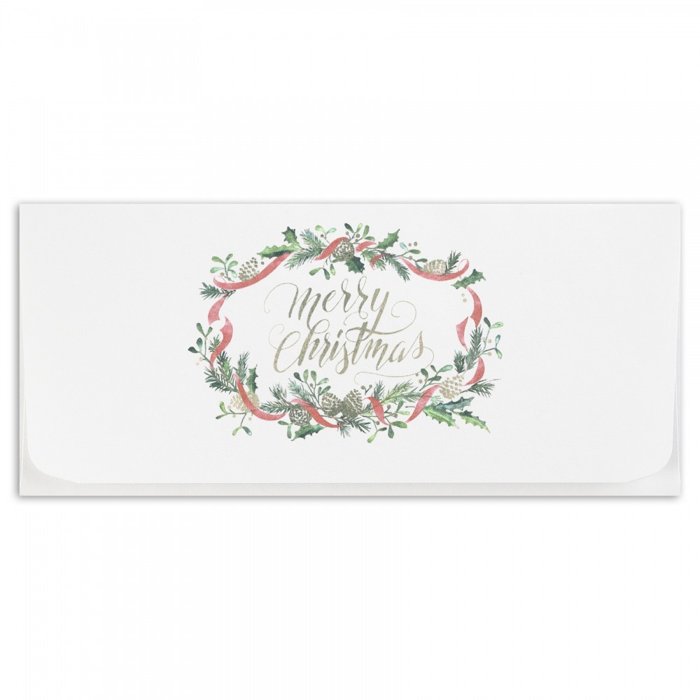Custom Imprinted Watercolor Pine Currency Envelope (Pine Cone & Ribbon Wreath) Custom Imprinted Watercolor Pine Currency Envelope (Pine Cone & Ribbon Wreath)