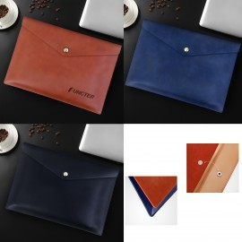 A4 PU Leather Document Organizer File Bag Sleeve Pouch With Button Closure with Logo