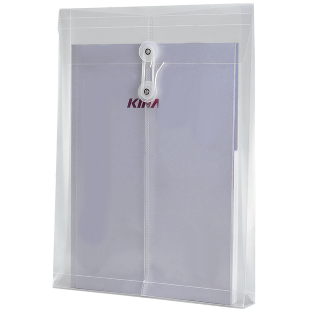 Logo Branded Vertical Clear Plastic A4 File Envelope with Drawstring