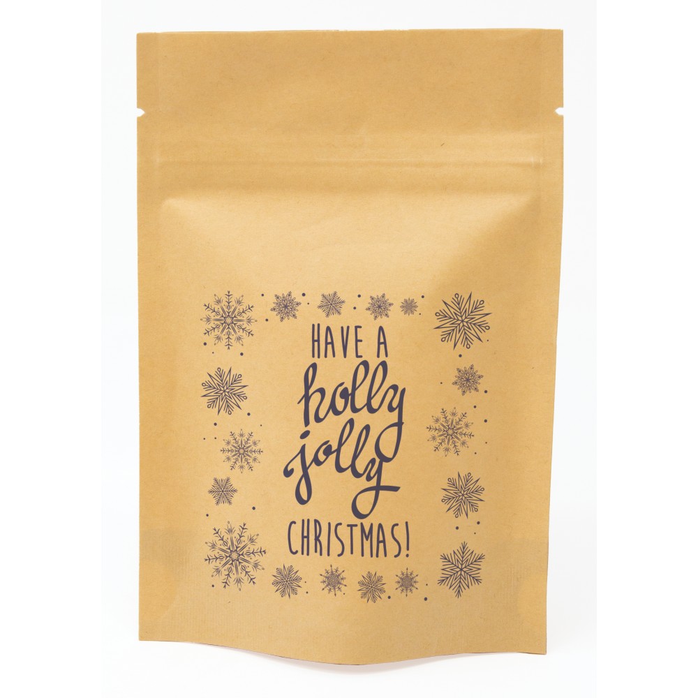 Snowflakes Predesigned Kraft Barrier Pouch 4" W x 6" H x 2" D with Logo
