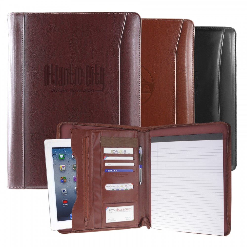 Burgundy Atlantis Zippered Leather Portfolio with Logo Burgundy Atlantis Zippered Leather Portfolio with Logo