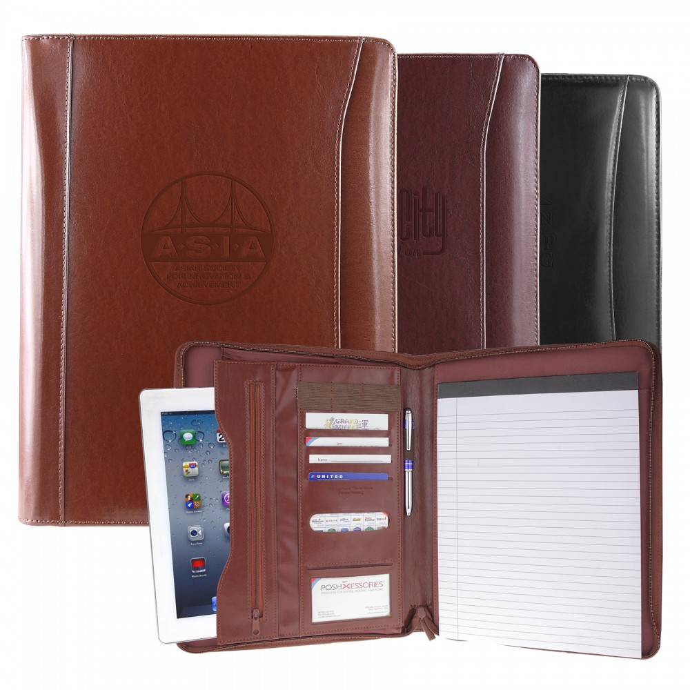 Promotional Brown Atlantis Leather Zippered Portfolio Promotional Brown Atlantis Leather Zippered Portfolio