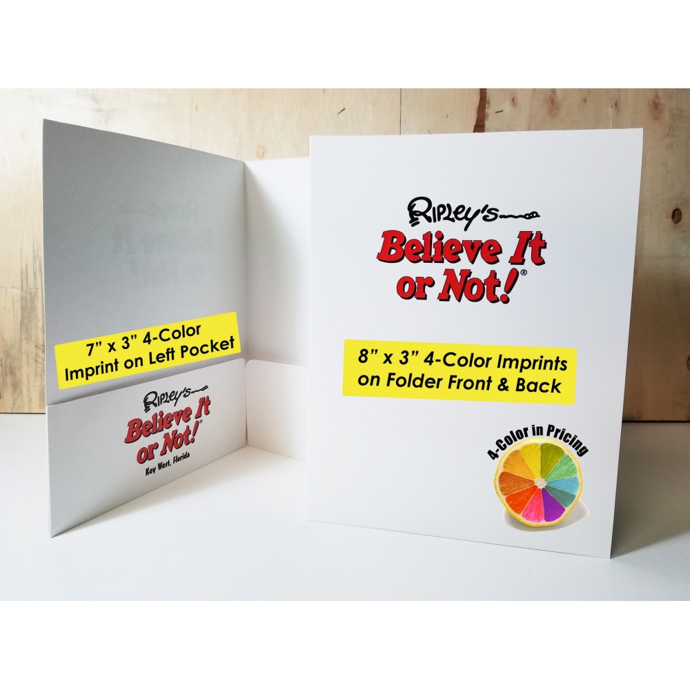 Economy Pocket Folder (3 Full Color Imprint Areas, High Gloss Finish & Business Card Slot) with Logo