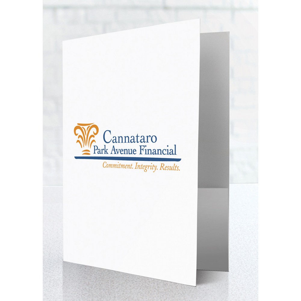 Economy Pocket Folder (White With 3 Full Color Imprints & High Gloss Finish) with Logo