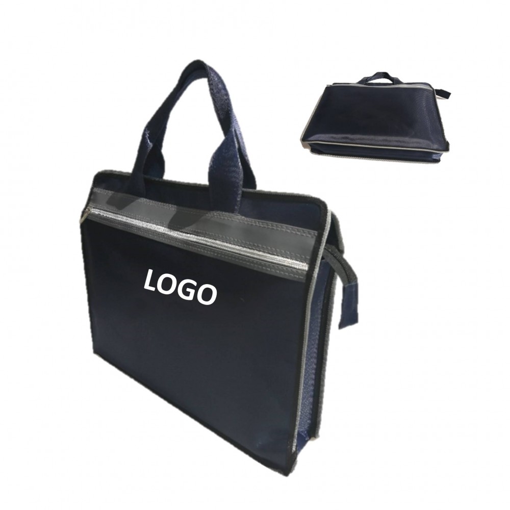 Double-Layer Portable Zipper Document Bag with Logo
