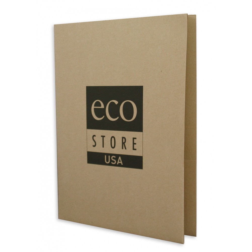 Quick Ship Economy 100% Recycled Eco Kraft Folder Printed 1 PMS Ink (9"x12") with Logo