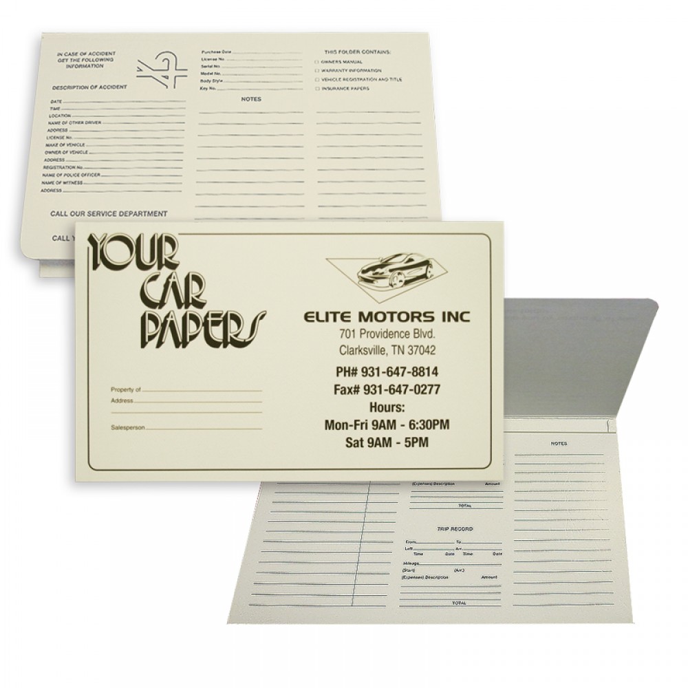 Your Car Papers Standard Design Document Folder (9-7/8" x 6") with Logo