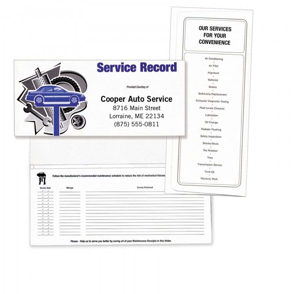 Auto Service & Maintenance Document Folder (10 1/4"x4 1/2") with Logo