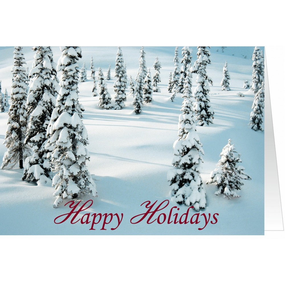 Logo Branded Snow Covered Pines Holiday Greeting Card