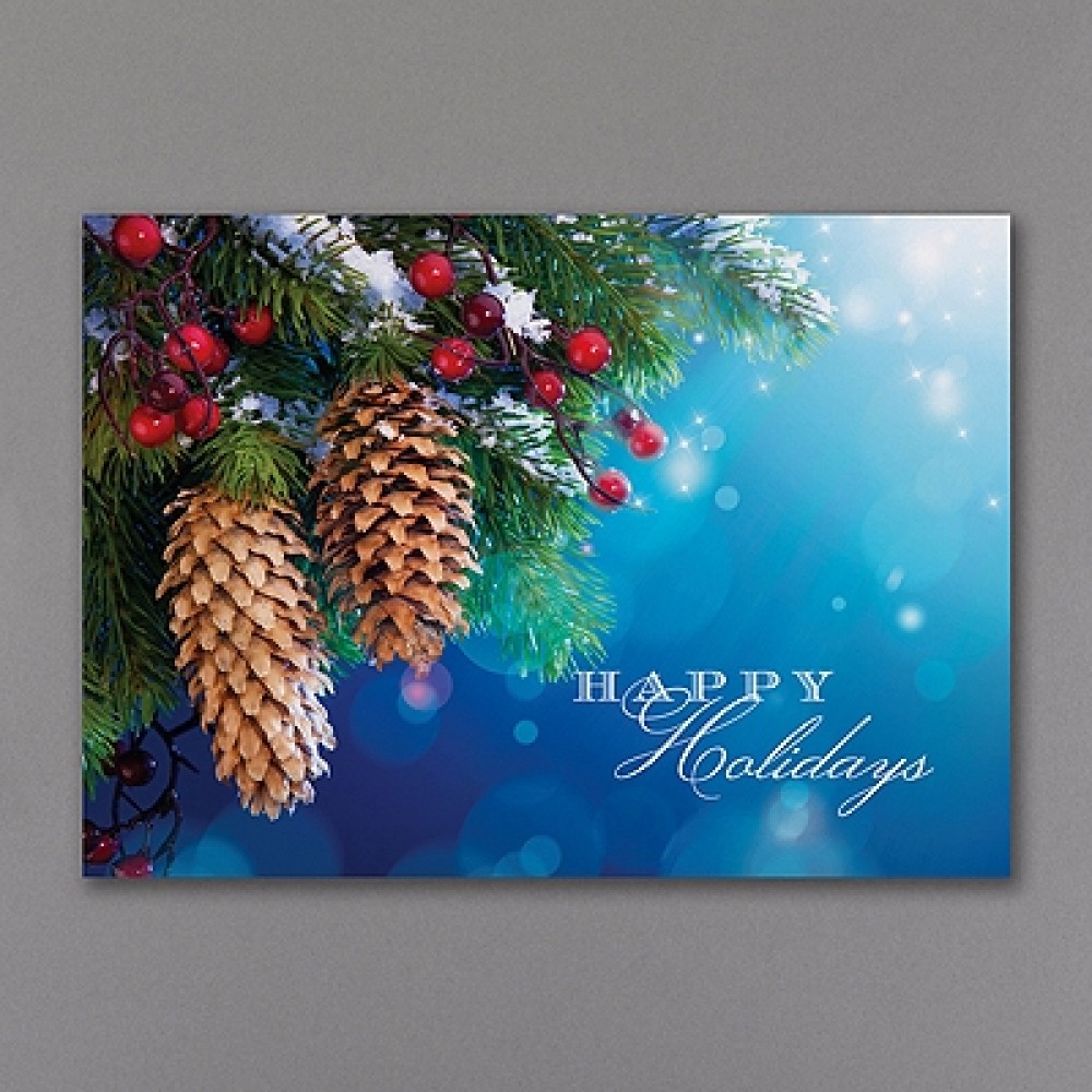 Custom Imprinted Winter Greenery Economy Holiday Card Custom Imprinted Winter Greenery Economy Holiday Card