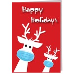 Masked Reindeer Covid-19 Holiday Greeting Card with Logo