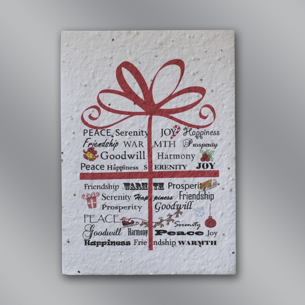 Personalized Ribbon & Bow Floral Seed Paper Holiday Card w/Stock or Custom Message