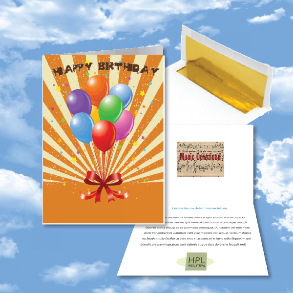 Cloud Nine Birthday Music Download Greeting Card w/ Happy Birthday Balloons with Logo