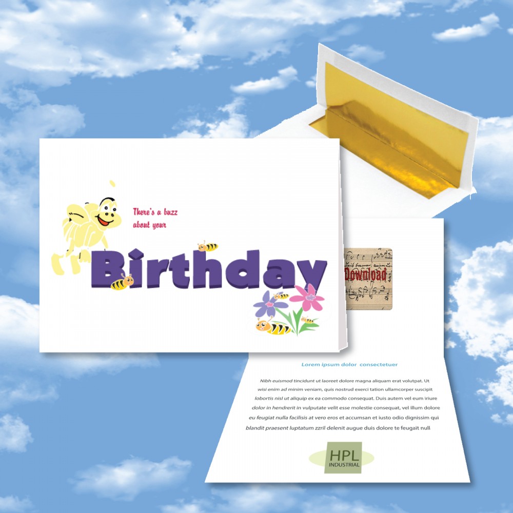 Custom Cloud Nine Birthday Music Download Greeting Card w/ There's A Buzz About Your Birthday