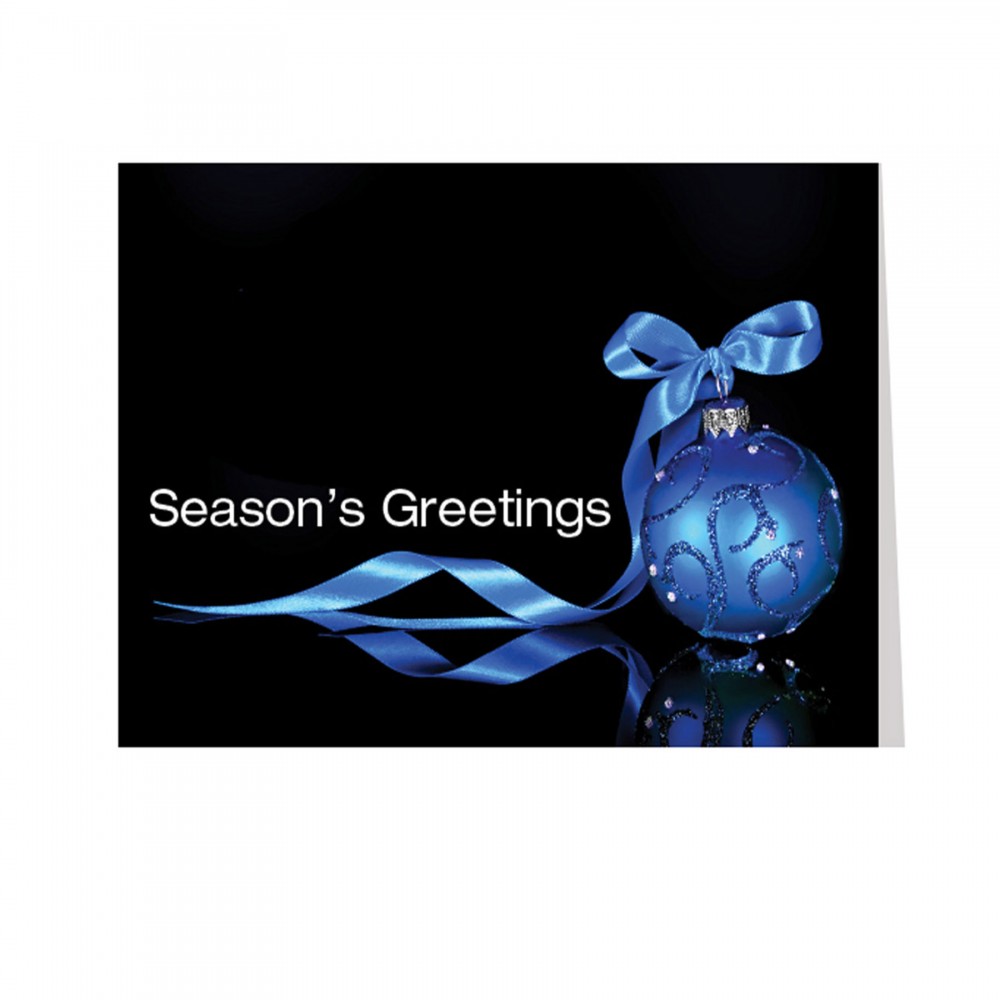 Customized Blue Ornament With Ribbon Greeting Card