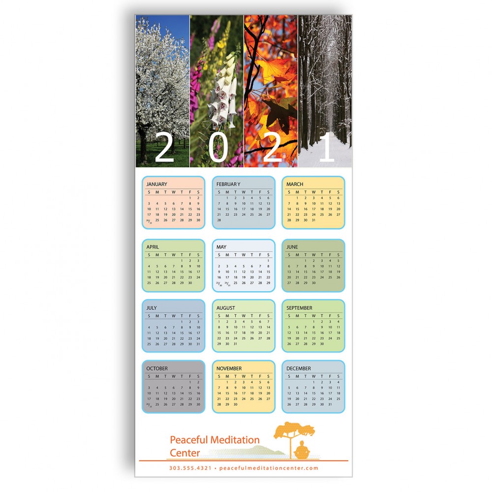 Z-Fold Personalized Greeting Calendar - Four Seasons Pictures with Logo