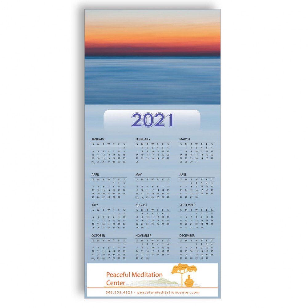 Z-Fold Personalized Greeting Calendar - Ocean Sunset with Logo