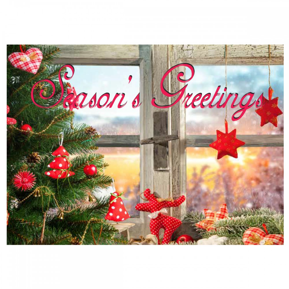 Rustic Window Season's Greetings Holiday Greeting Card with Logo