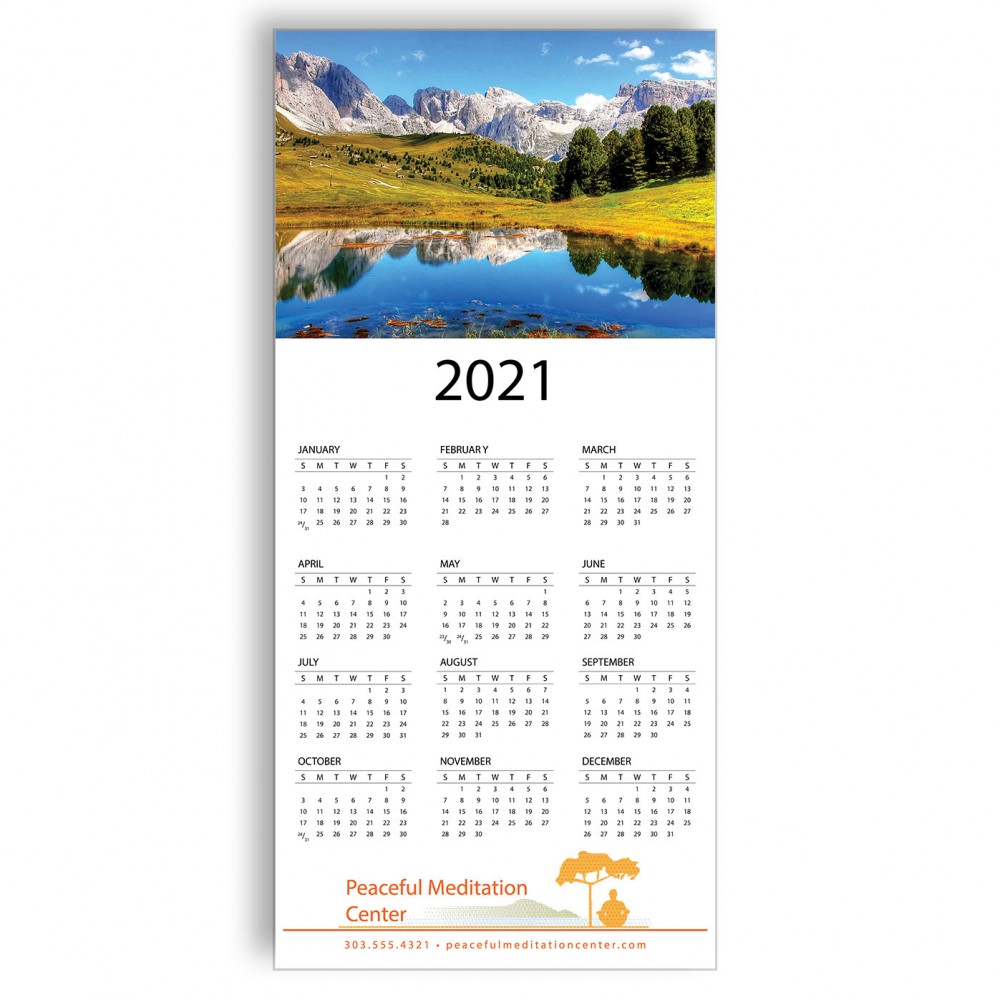 Z-Fold Personalized Greeting Calendar - Fall Mountains with Logo