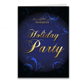 Holiday Party Invitation on Blue Greeting Card with Logo