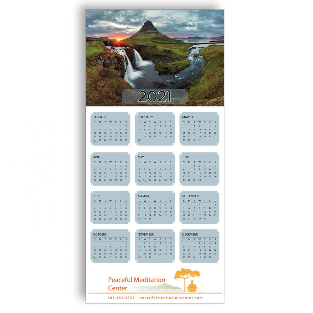 Z-Fold Personalized Greeting Calendar - Autumn Lake with Logo