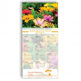 Z-Fold Personalized Greeting Calendar - Colorful Daisies with Logo