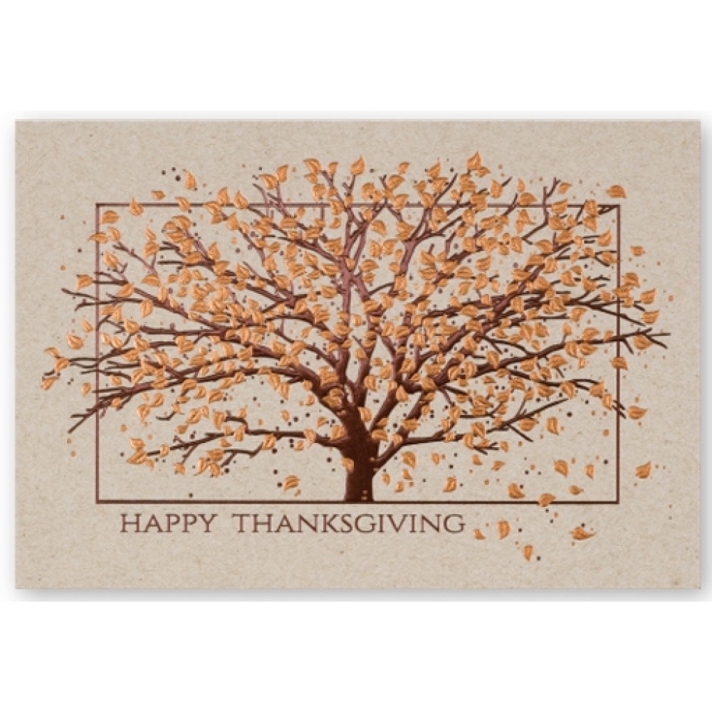 Autumn Tree Happy Thanksgiving Card Logo Printed Autumn Tree Happy Thanksgiving Card Logo Printed