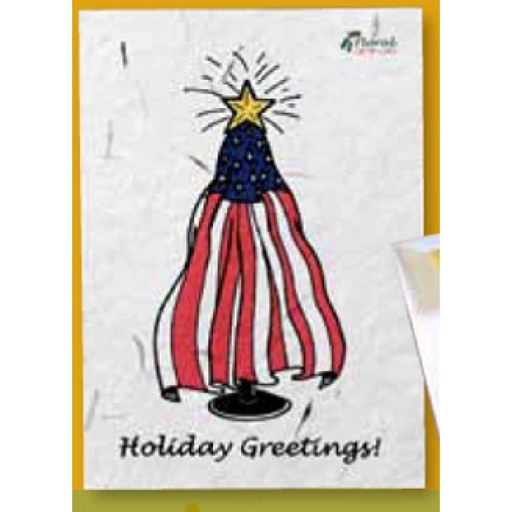 American Flag Tree Floral Seed Paper Holiday Card w/Stock or Custom Message with Logo