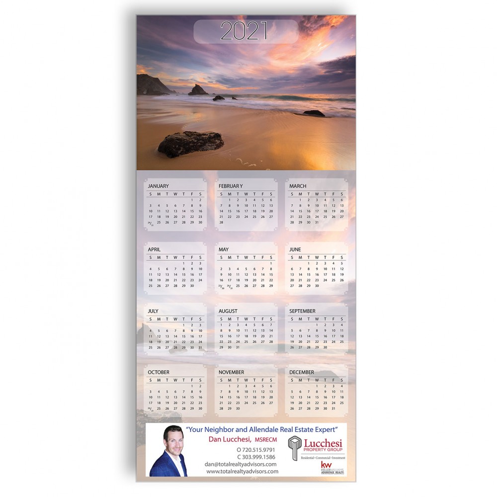Logo Branded Z-Fold Personalized Greeting Calendar - Ocean View
