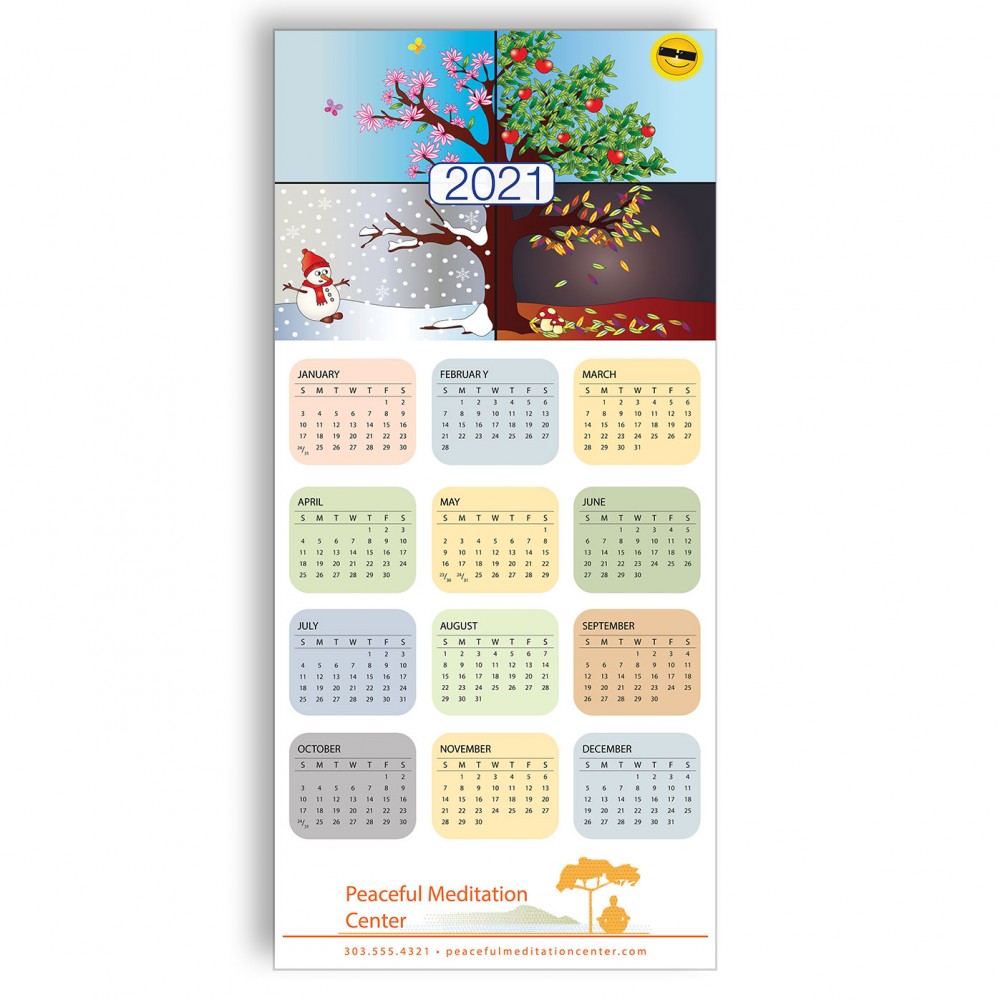 Z-Fold Personalized Greeting Calendar - Four Seasons Illustration with Logo