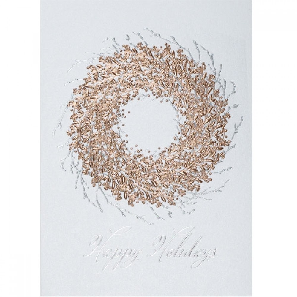 Logo Branded Rose Gold Wreath Holiday Card