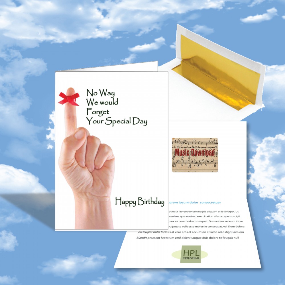 Cloud Nine Birthday Music Download Greeting Card w/ We Would Not Forget Your Special Day with Logo