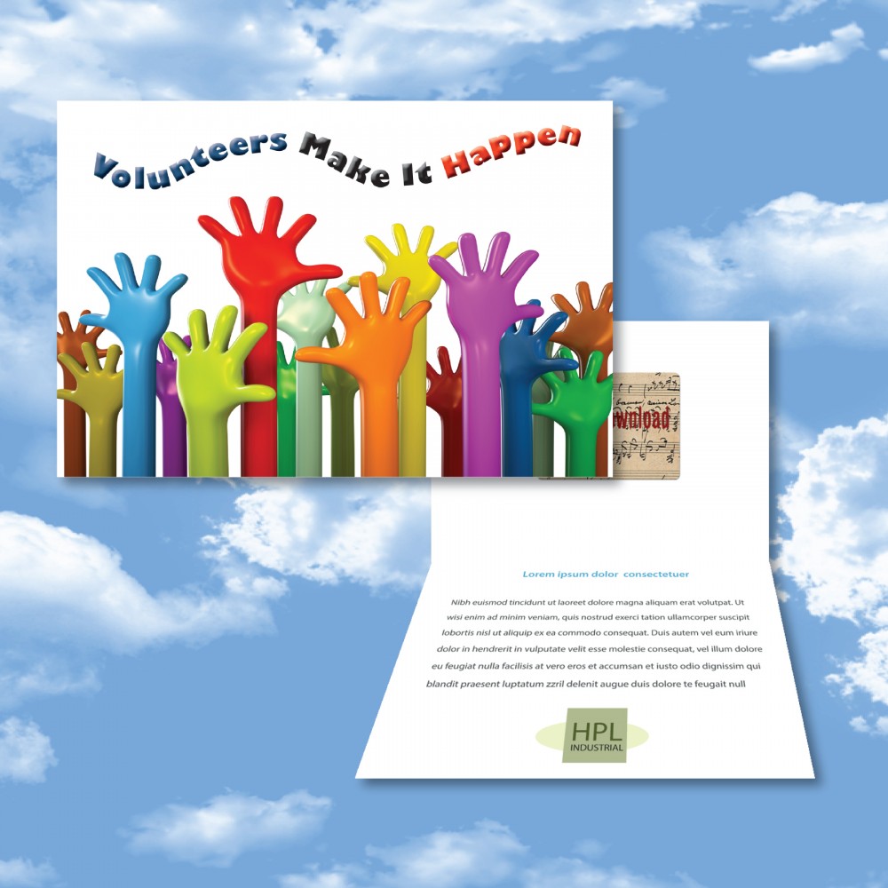 Cloud Nine Volunteer Music Download Greeting Card w/ The Winner in You & We Think the World with Logo