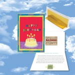 Cloud Nine Birthday Music Download Red Greeting Card w/ Happy Birthday & Cake with Logo