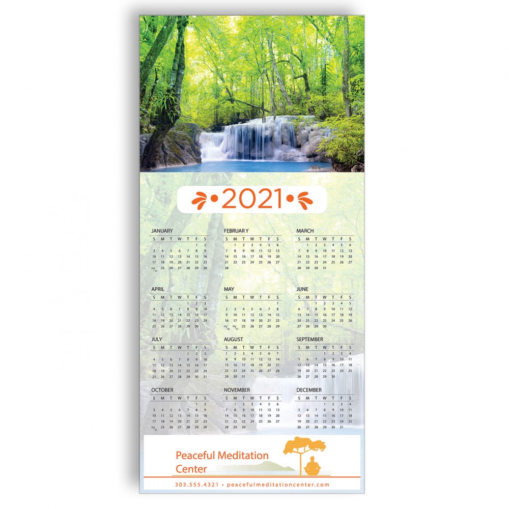 Promotional Z-Fold Personalized Greeting Calendar - Forest Waterfall