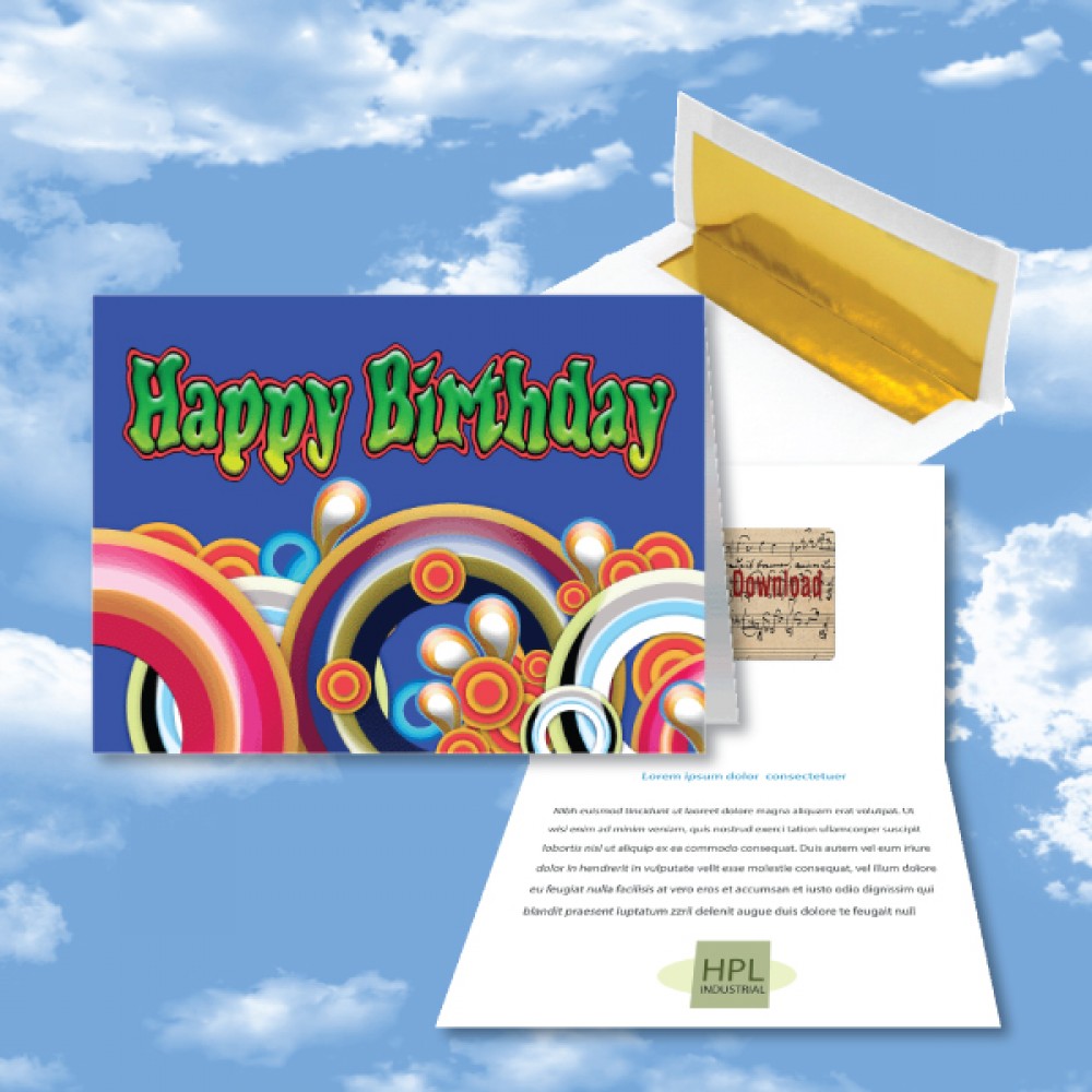 Cloud Nine Birthday Music Download Multicolor Greeting Card w/ Happy Birthday with Logo