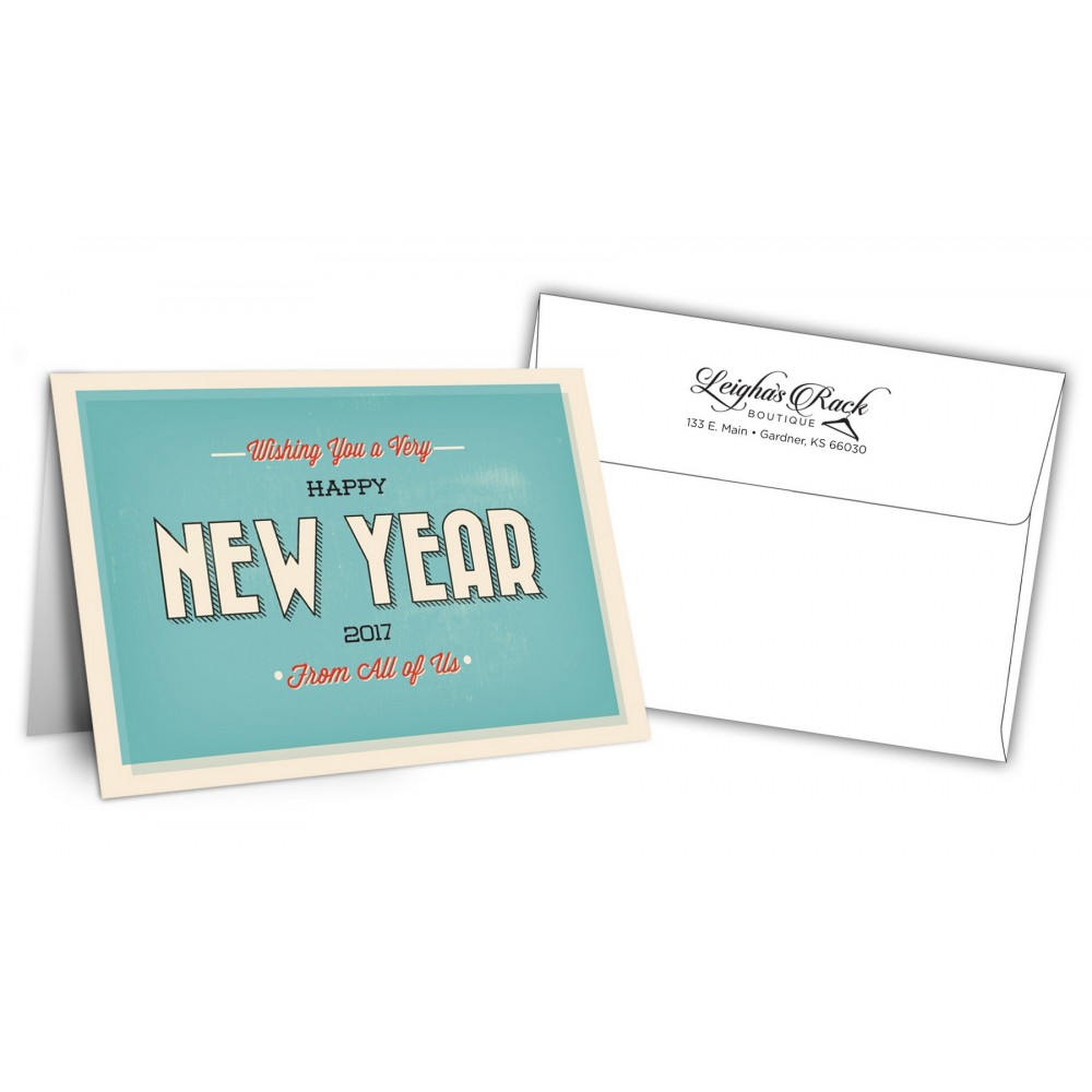 Logo Branded 5" x 7" Holiday Greeting Cards w/ Imprinted Envelopes - Happy New Years