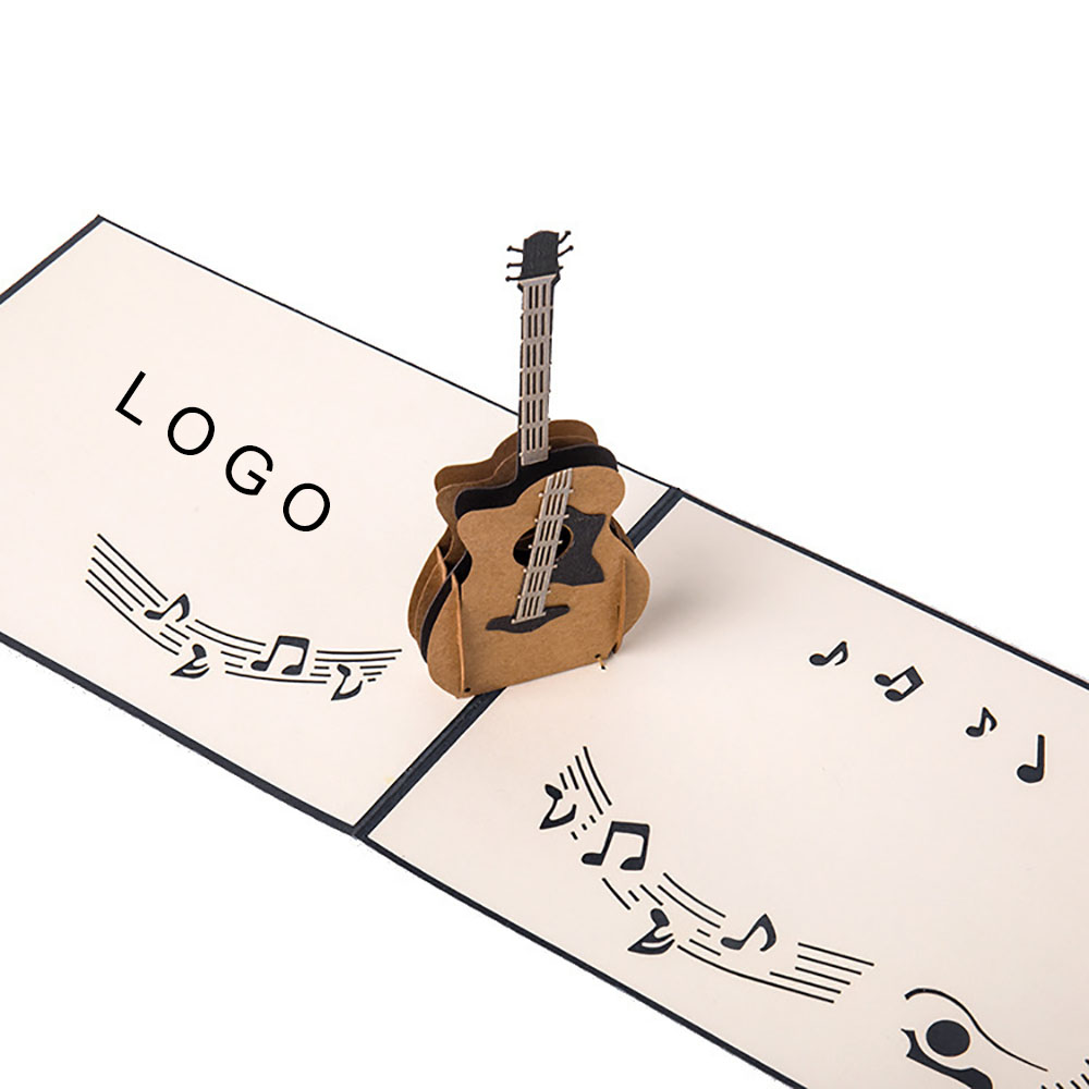 4x6 Inch Guitar Pop-Up Greeting Card - Handmade 3D Foldable Gift for Birthday, Holiday, Family with Logo