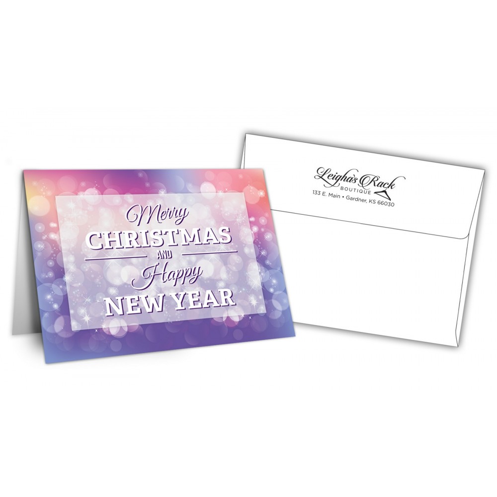 Logo Branded 5" x 7" Holiday Greeting Cards w/ Imprinted Envelopes - Merry Christmas