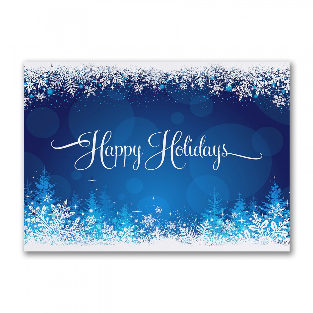 Logo Printed Snowy Glow Economy Holiday Card Logo Printed Snowy Glow Economy Holiday Card