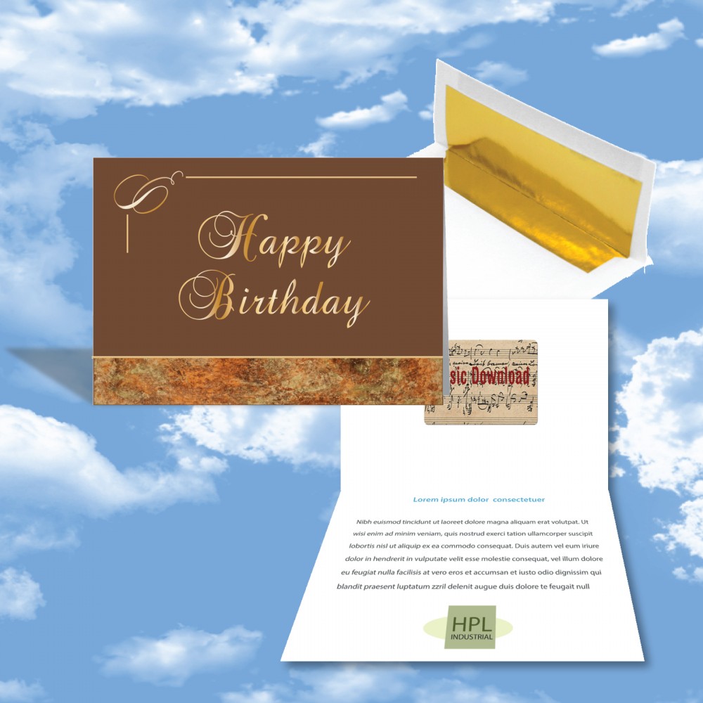 Promotional Cloud Nine Birthday Music Download Greeting Card w/ Happy Birthday In Gold