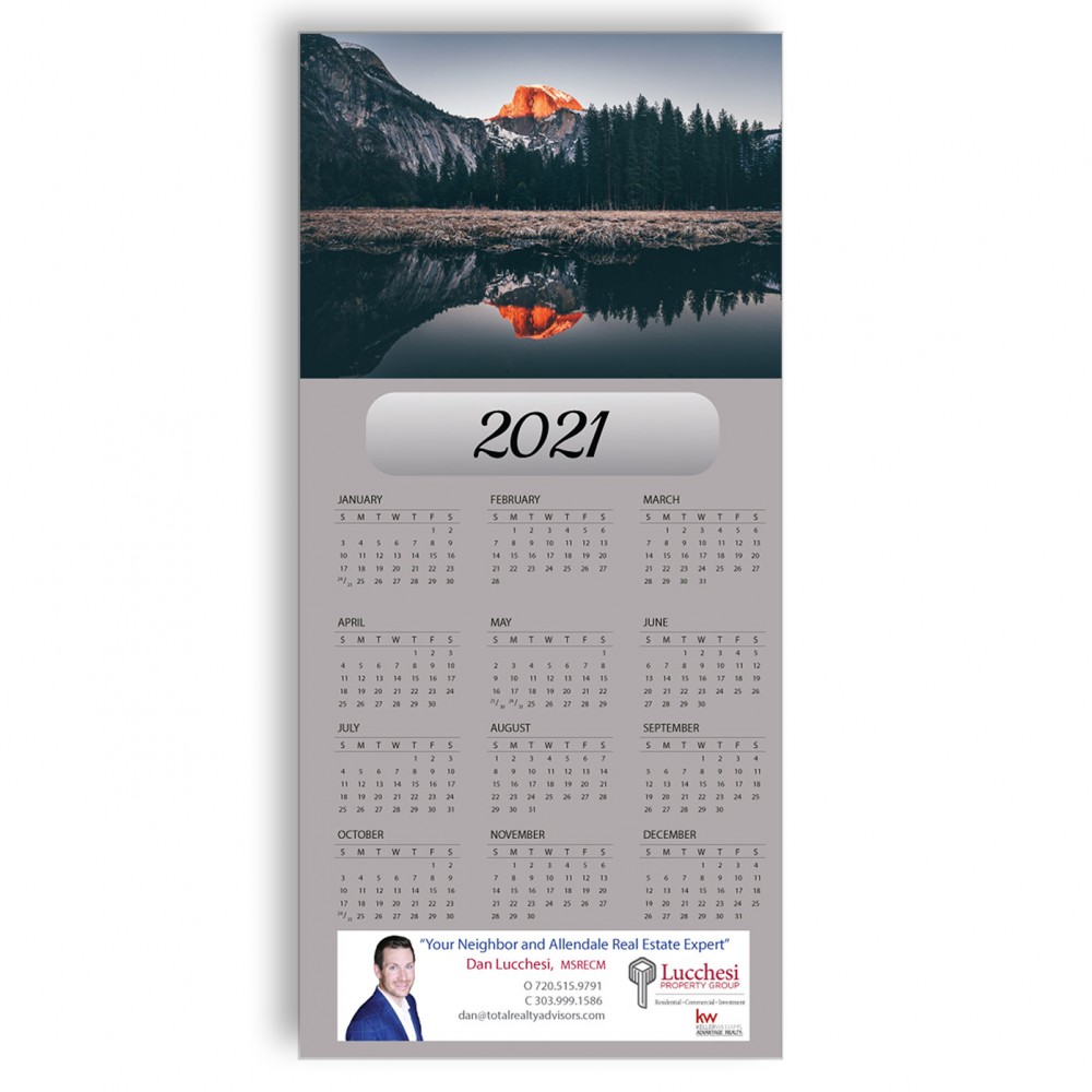 Z-Fold Personalized Greeting Calendar - Mountain Scene with Logo
