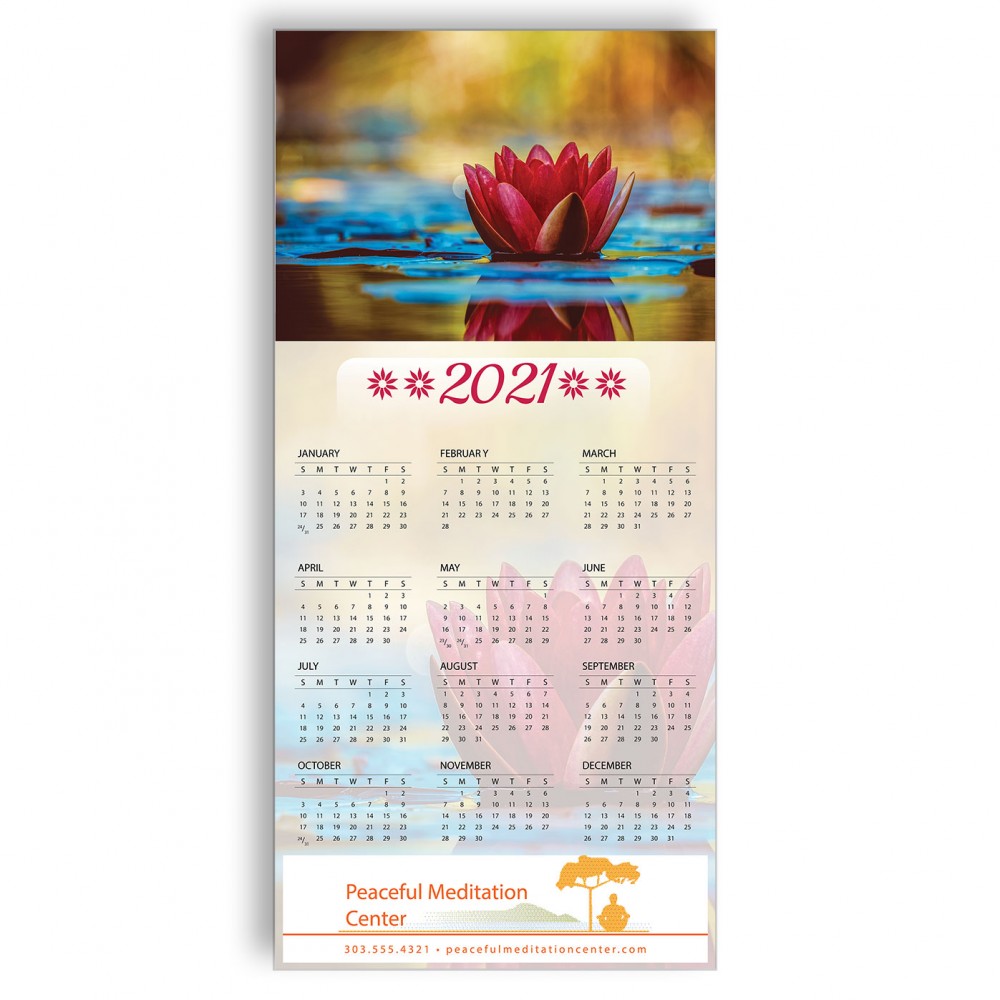 Promotional Z-Fold Personalized Greeting Calendar - Lotus Flower