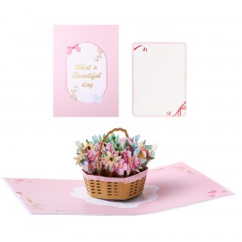 Custom Custom 3D Flower Basket Pop Up Card