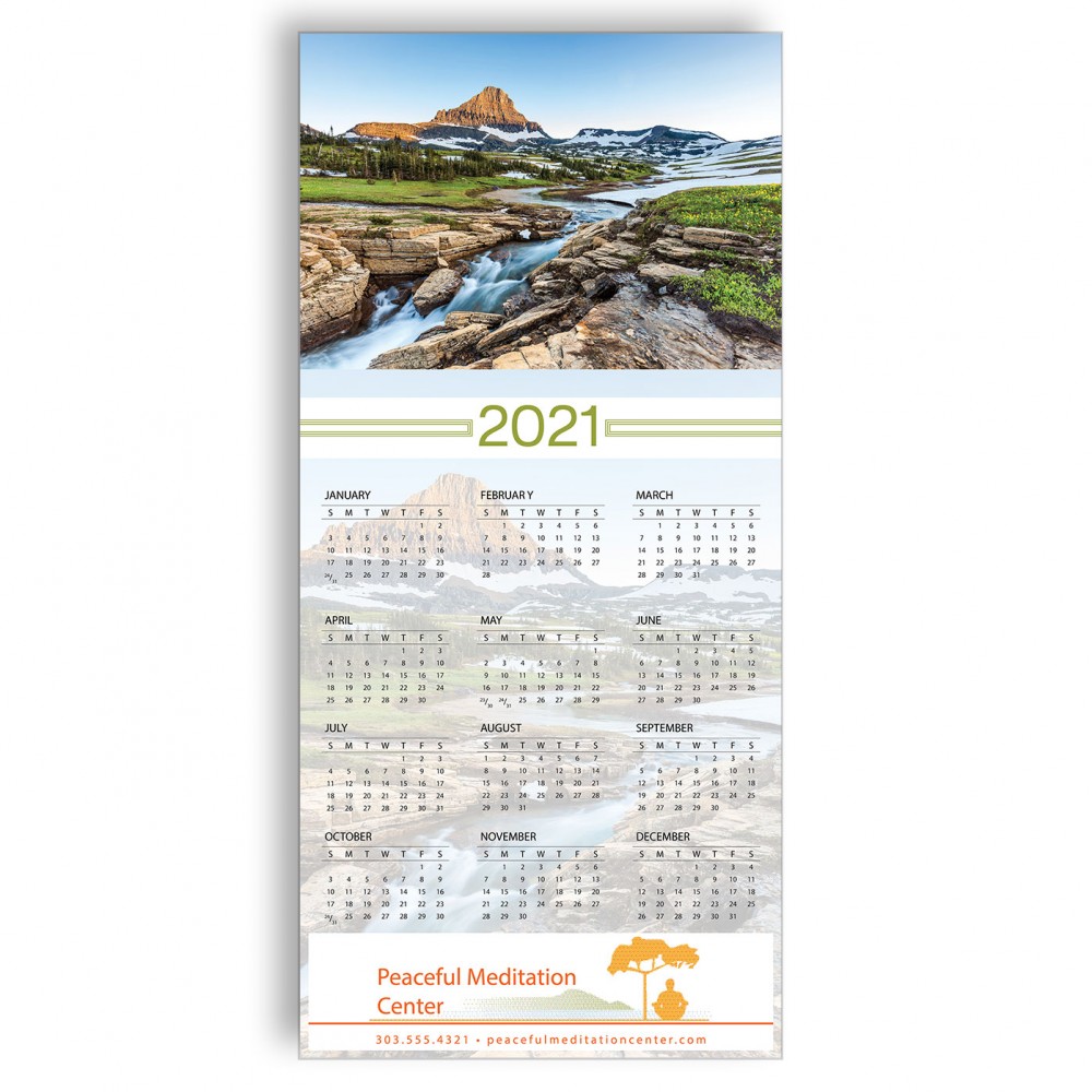 Z-Fold Personalized Greeting Calendar - Mountain Stream with Logo