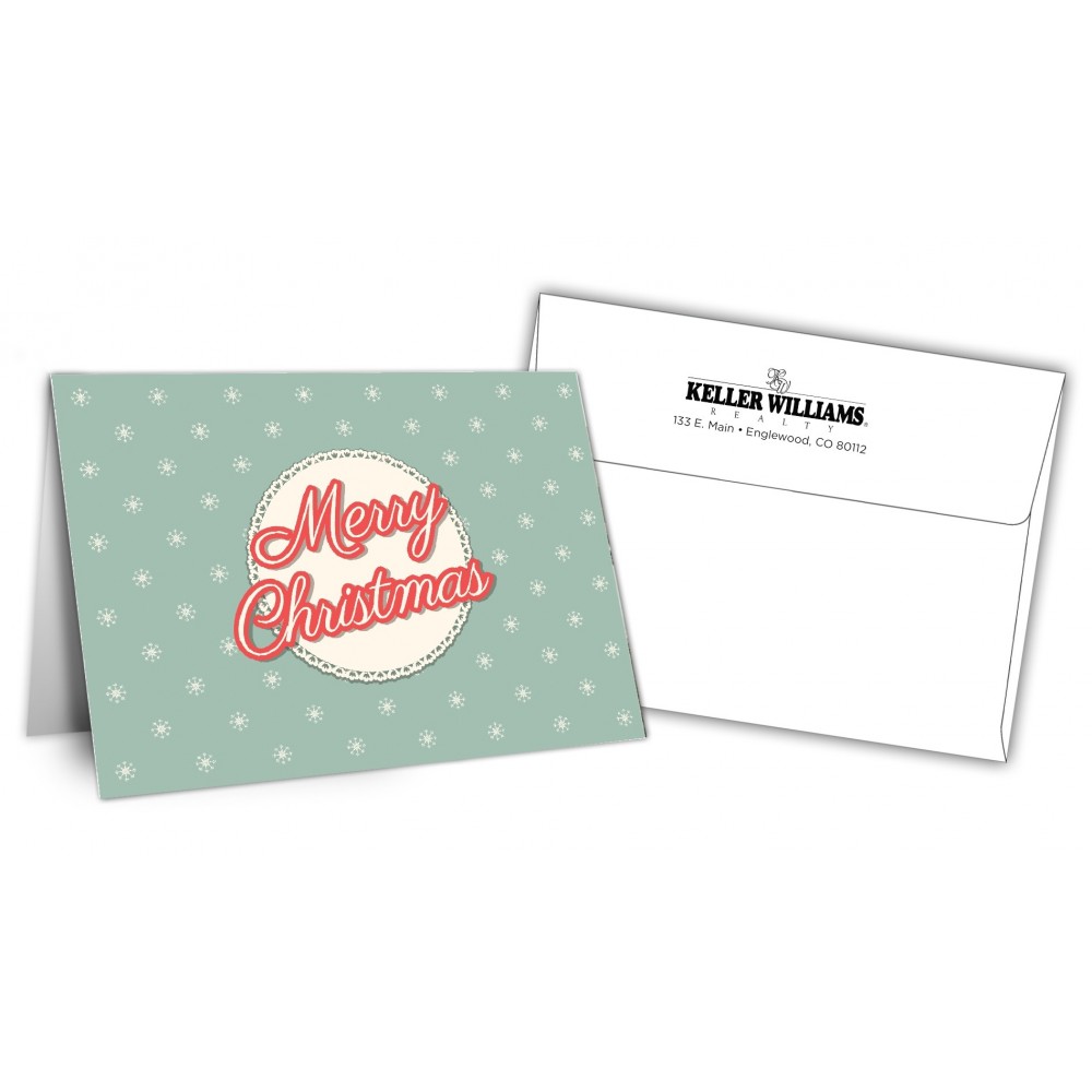 Logo Branded 5" x 7" Holiday Greeting Cards w/ Imprinted Envelopes - Merry Christmas